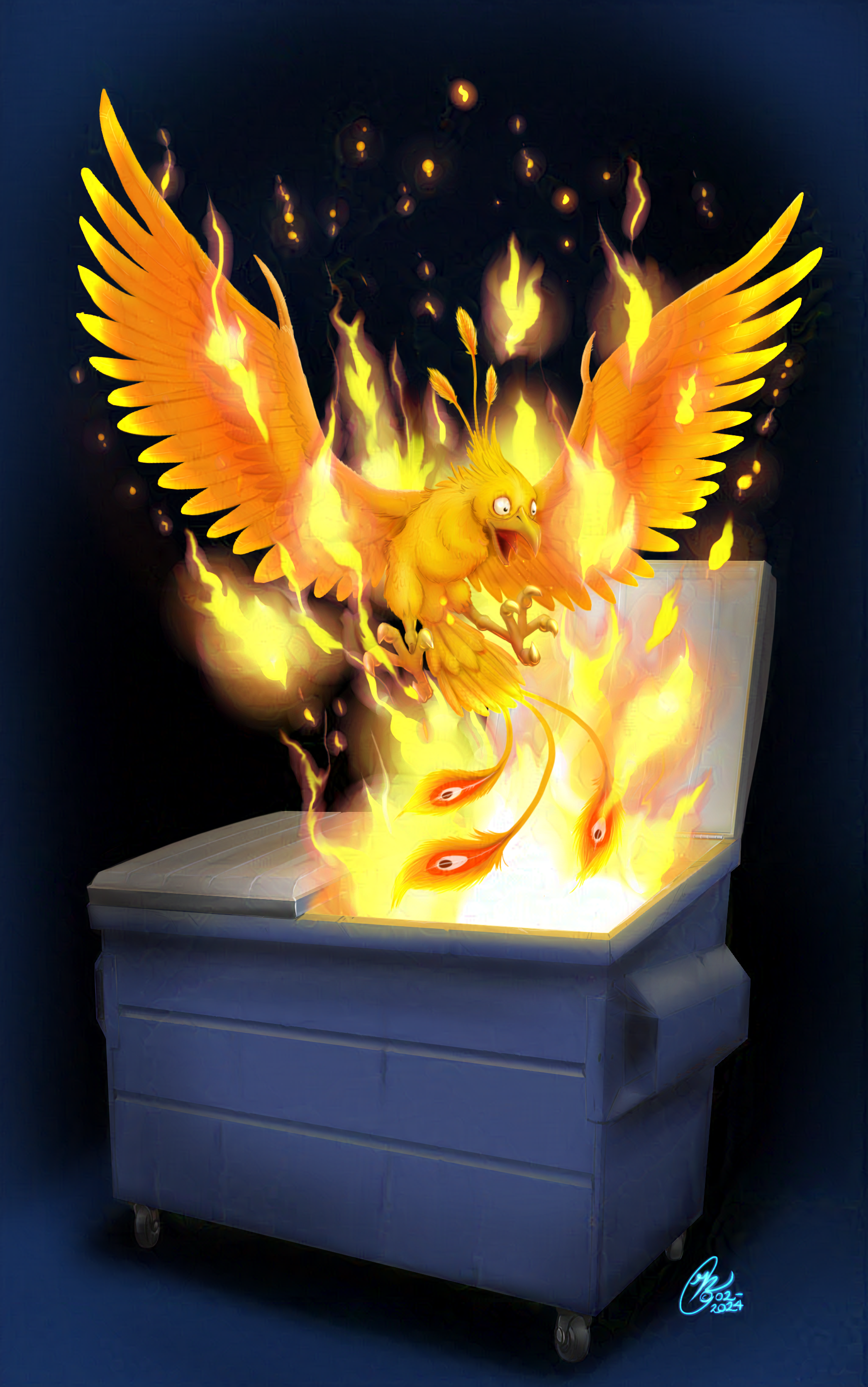 “Dumpster Fire Phoenix” by Karine Charlebois